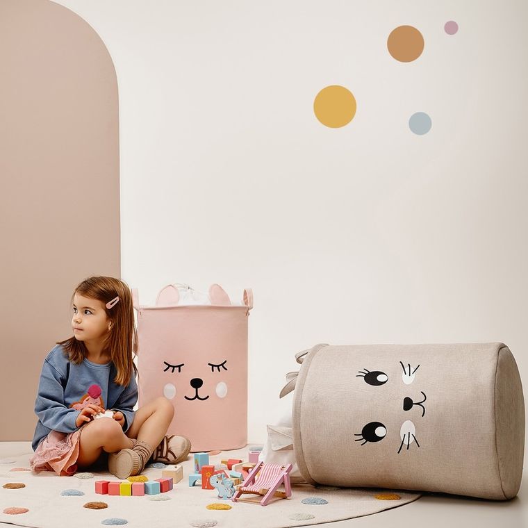 Sipo, kosz na zabawki XL, bawełniany, wodoodporny, zamykany na ściągacz, Różowy miś