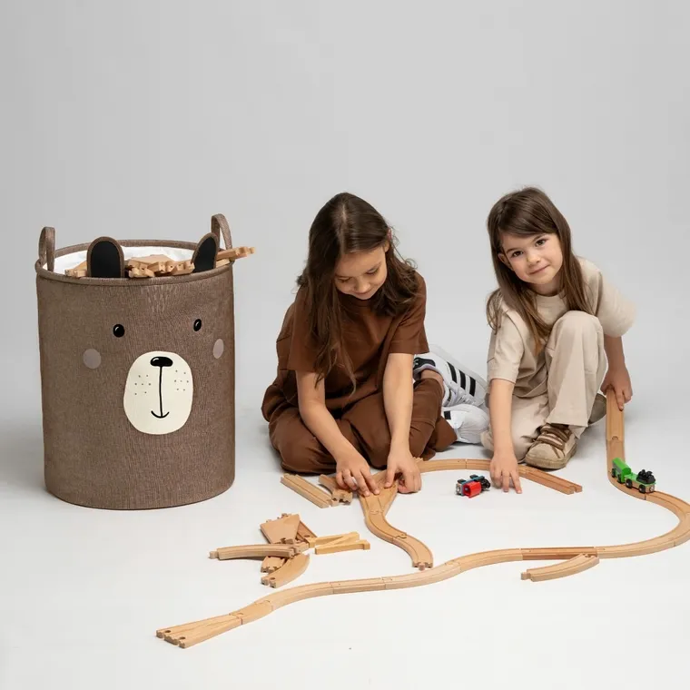 Sipo, kosz na zabawki XXL, wersja premium, zamykany na ściągacz, Brązowy miś