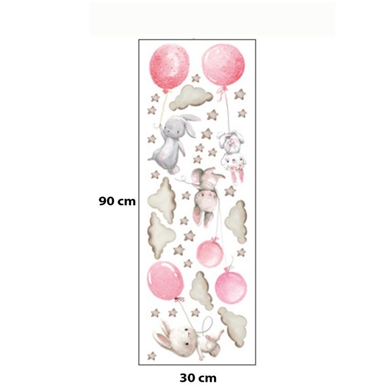 Sipo, naklejki na ścianę do pokoju dziecięcego, Króliczki i różowe balony