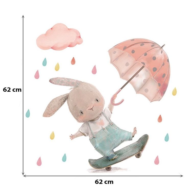 Sipo, naklejki na ścianę do pokoju dziecięcego, Królik na deskorolce