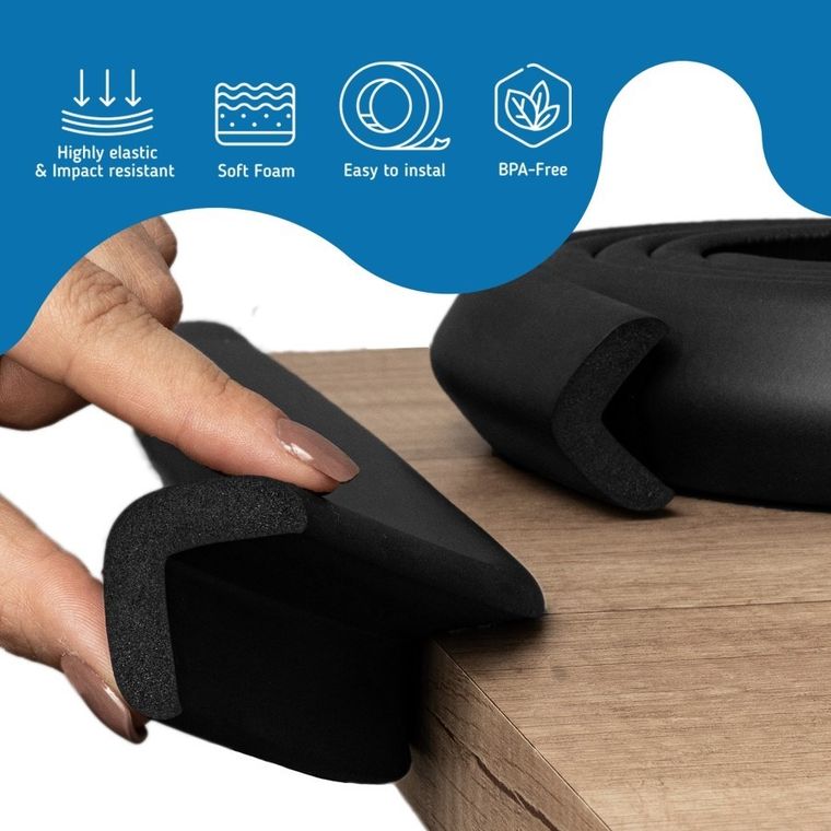 Sipo, piankowa taśma zabezpieczająca ostre krawędzie mebli, 2 metry, czarna