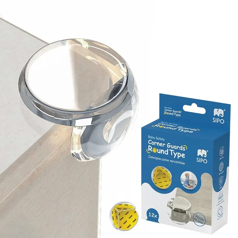 Sipo, zestaw silikonowych, transparentnych zabezpieczeń narożników mebli, okrągłe, 12 szt.