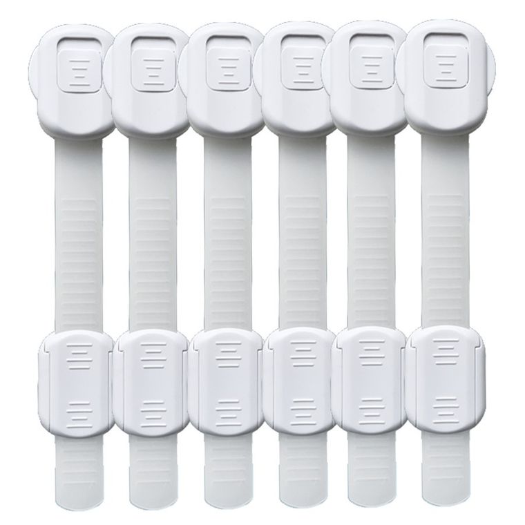 Sipo, zestaw zabezpieczeń do szaf i szuflad z podwójnym przyciskiem i regulacją, 6 szt.