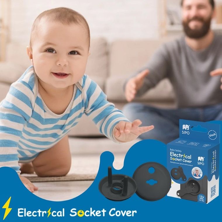 Sipo, zestaw zabezpieczeń kontaktów zaślepki gniazd elektrycznych czarne, 12 szt.
