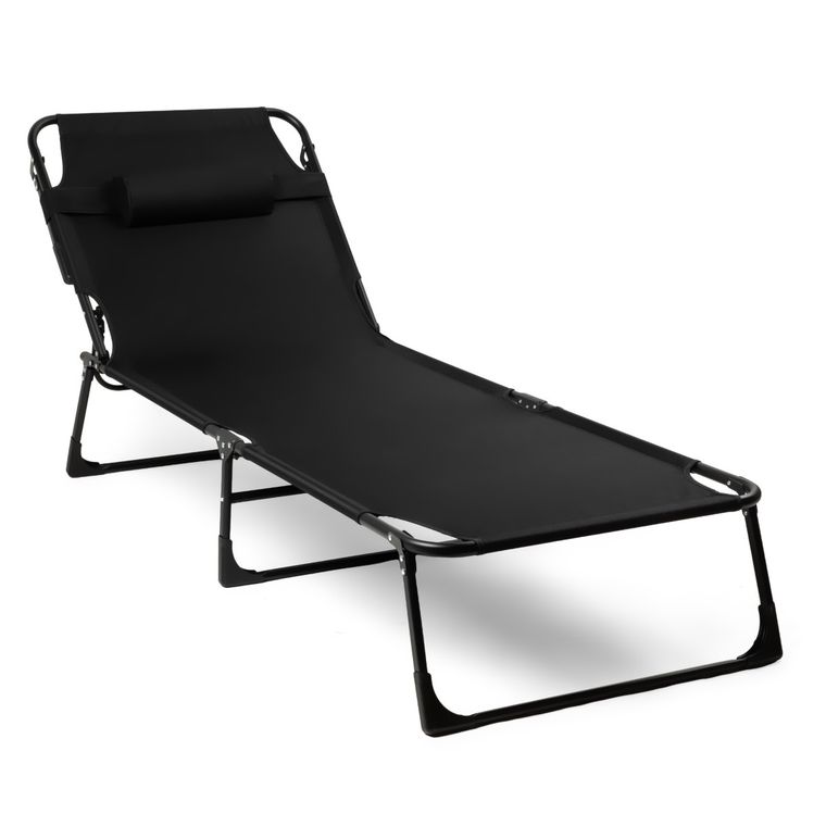 Składane łóżko turystyczne z materacem, czarne, 68-200 cm