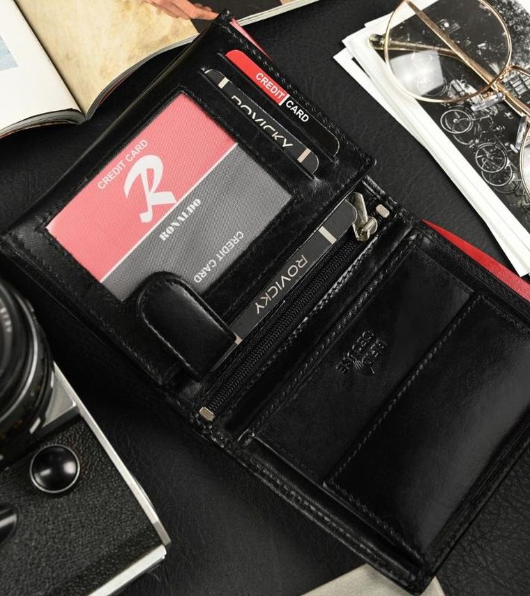 Składany, pionowy portfel męski z połyskującej skóry naturalnej, Ronaldo