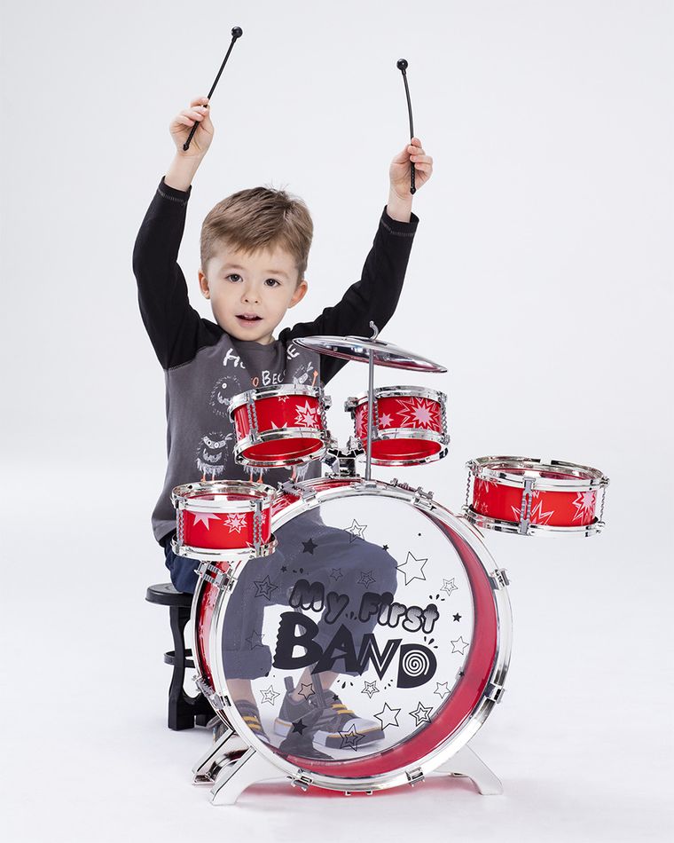 Smiki, duża perkusja z krzesełkiem, zabawka muzyczna