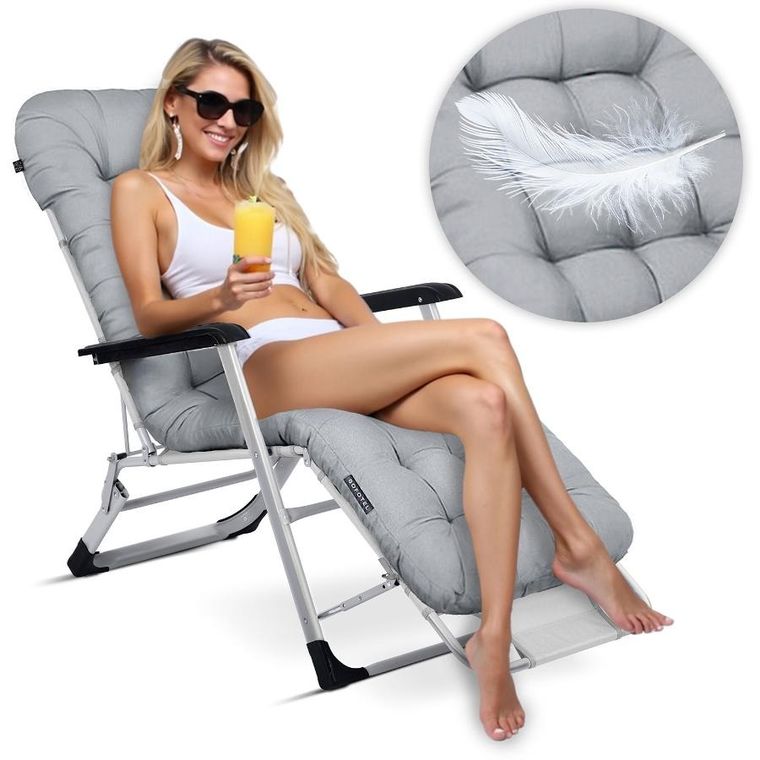 Sofotel, ChillWell, leżak ogrodowy składany z poduszką, szary, zestaw, 2 szt.