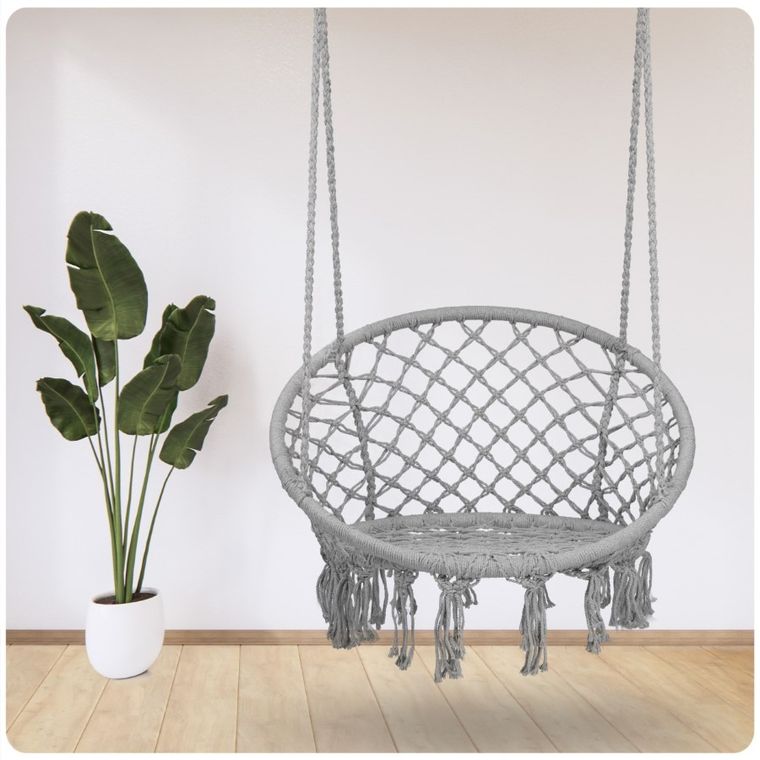 Sofotel, fotel wiszący, huśtawka, boho, szary