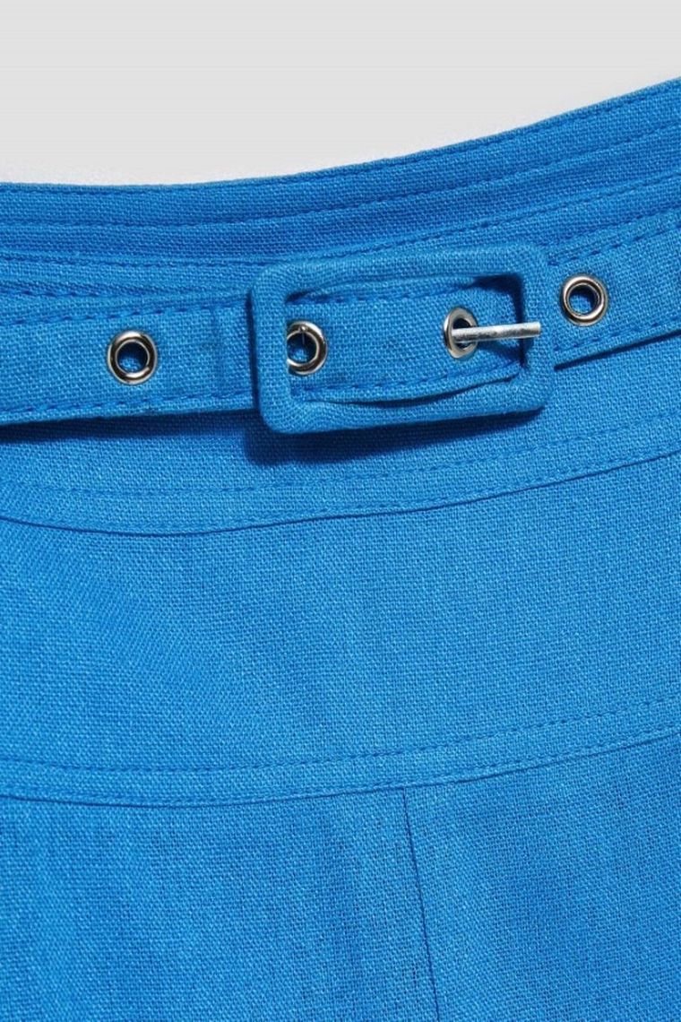 Spódnica damska z lnem, niebieska, Moodo