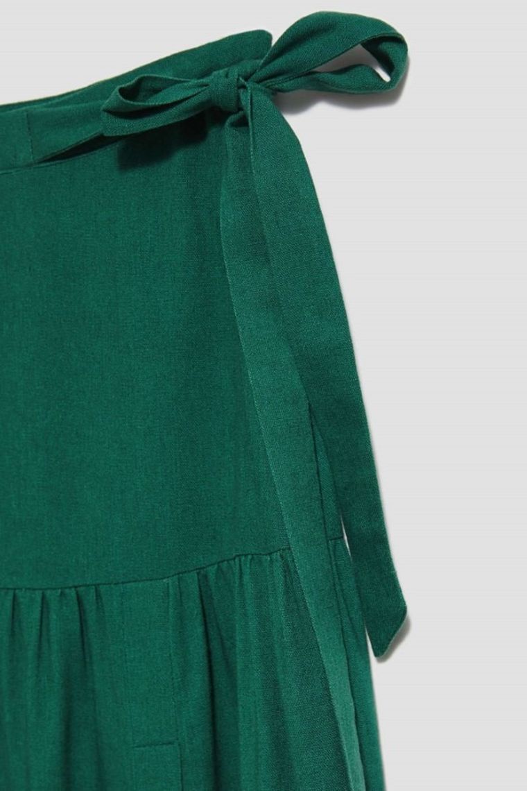 Spódnica damska z lnem, zielona, Moodo