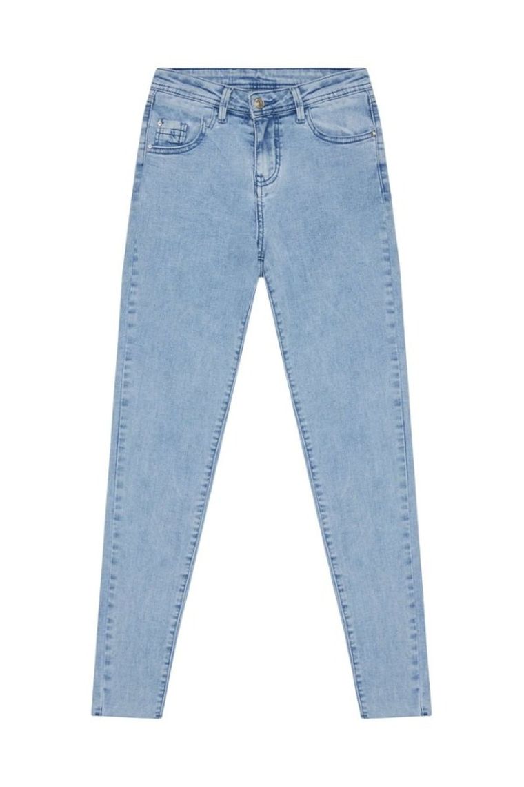 Spodnie jeansowe damskie, medium waist, niebieskie, Moodo