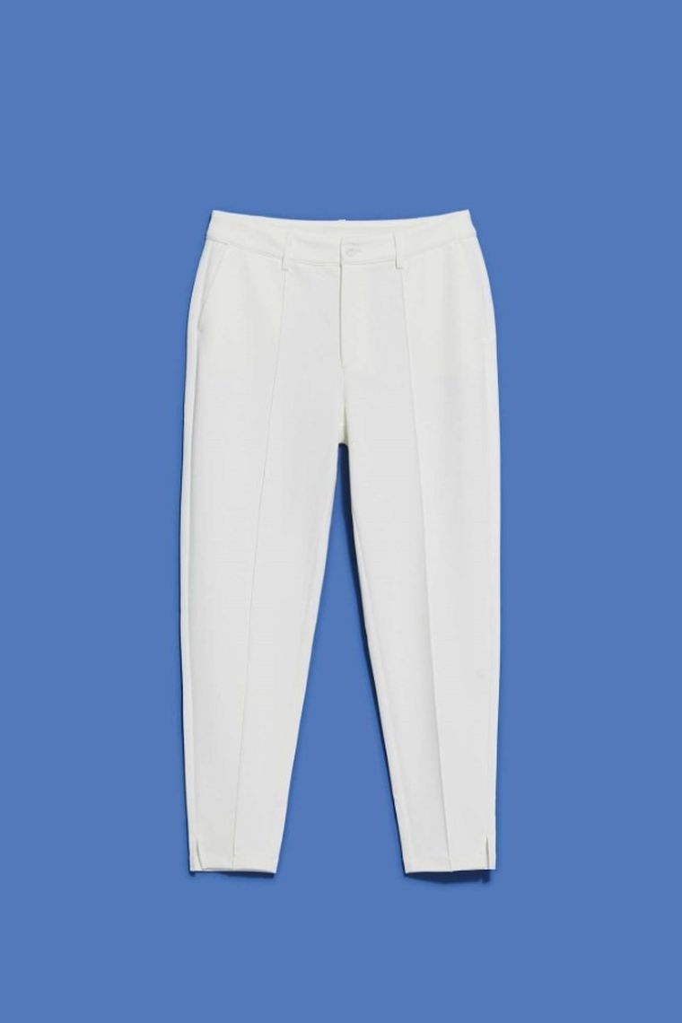 Spodnie materiałowe damskie, białe, Moodo