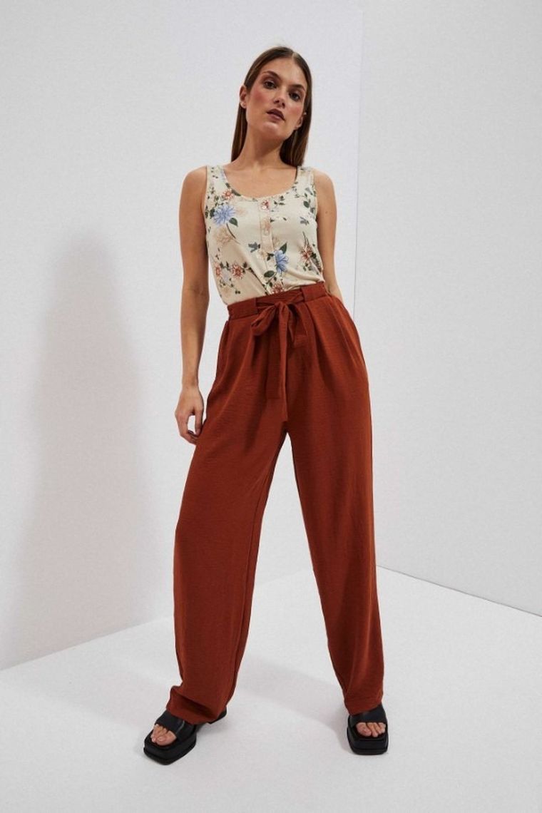 Spodnie materiałowe damskie, brązowe, Moodo