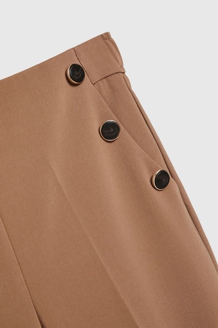 Spodnie materiałowe damskie, brązowe, Moodo