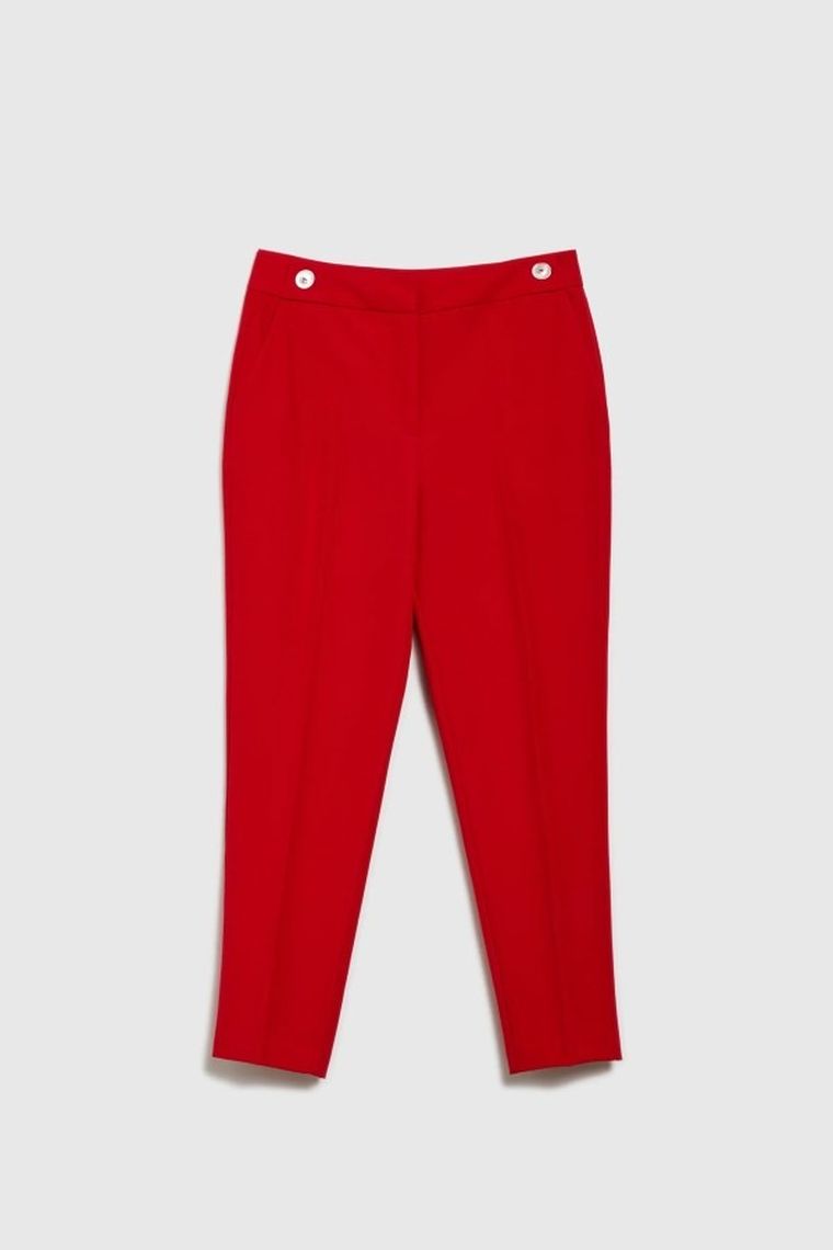 Spodnie materiałowe damskie, czerwone, Moodo