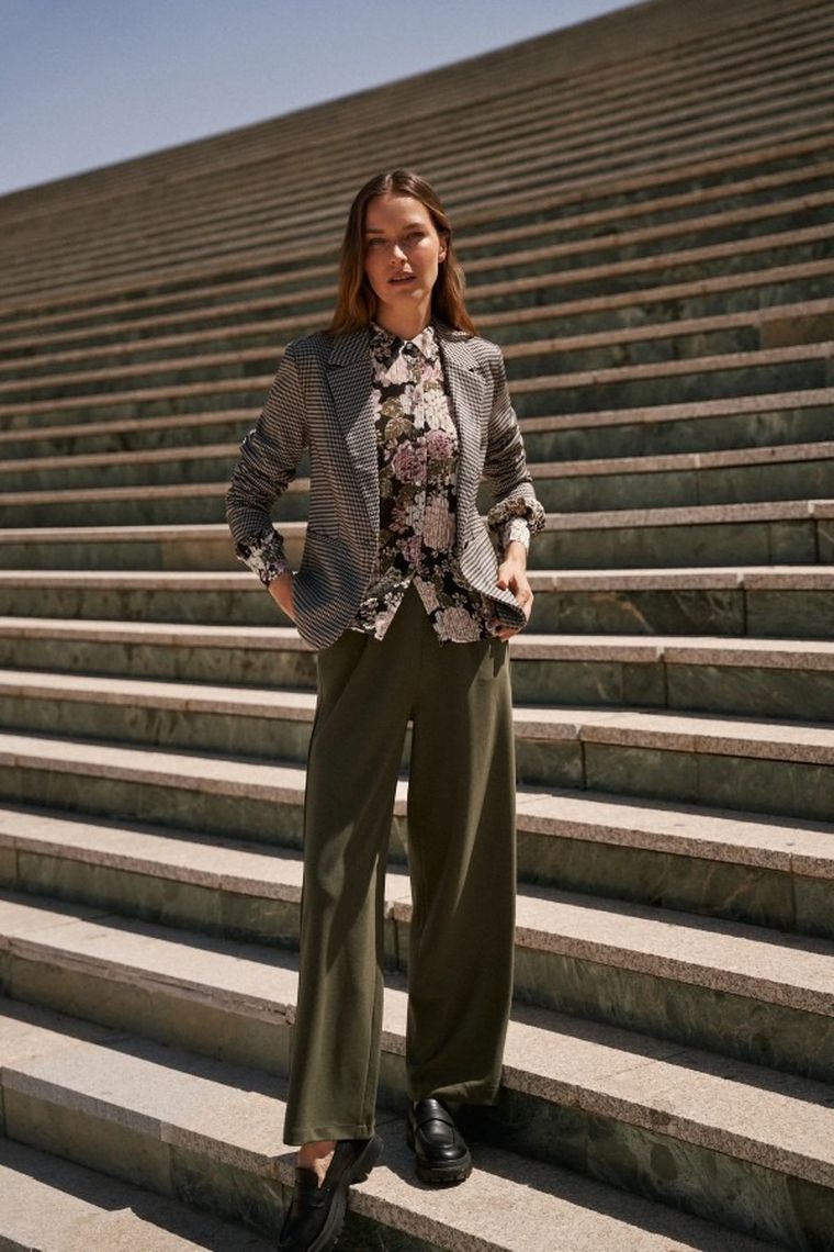 Spodnie materiałowe damskie, khaki, Moodo