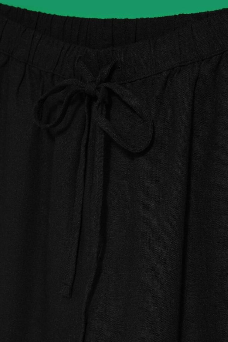 Spodnie materiałowe damskie z lnem, czarne, Moodo