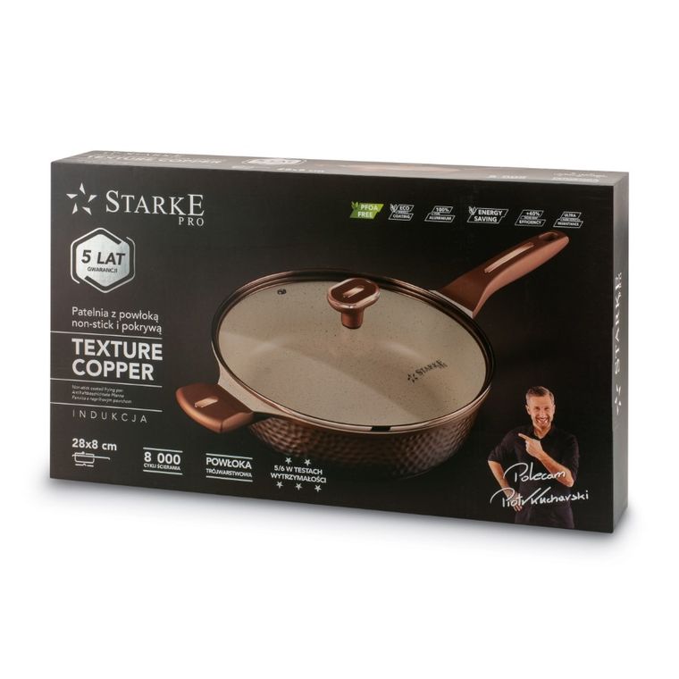 Starke Pro, Texture Copper, patelnia z pokrywą, 28-8 cm