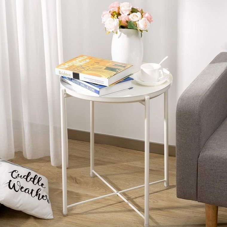 Stolik okrągły, metalowy, styl Loft, biały