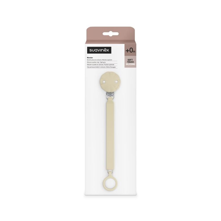 Suavinex, Wonder, silikonowa zawieszka do smoczka, kremowa