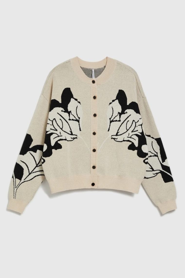 Sweter damski, rozpinany, beżowy, Moodo