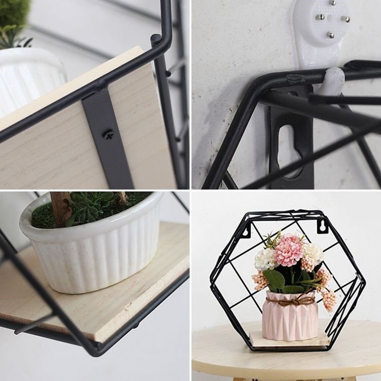 Sześciokątna półka dekoracyjna, styl Loft, czarna, wzór II