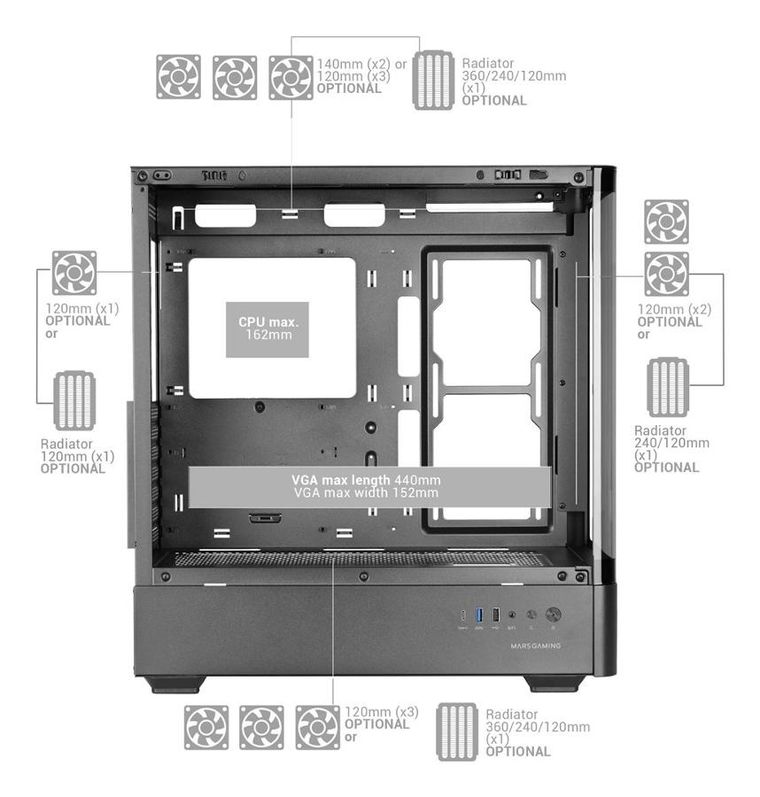 Tacens, Mars, obudowa komputerowa, MC-LCDPRO, 7.2", IPS LCD ATX