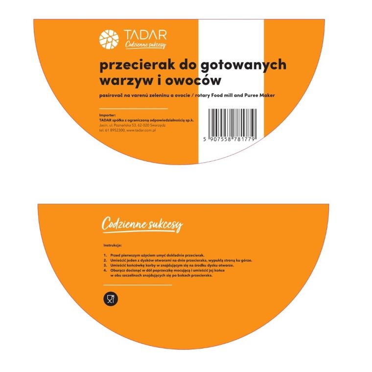 Tadar, przecierak do warzyw i owoców + 2 dodatkowe ostrza, plastikowy, czerwony