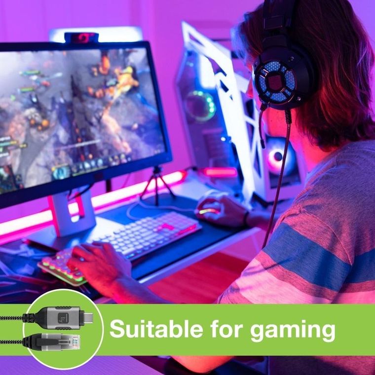 Techly, RJ45, kabel sieciowy, USB-C, 3m