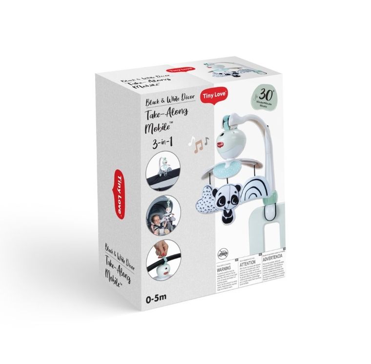 Tiny Love, karuzela podróżna 3w1, czarno-biała
