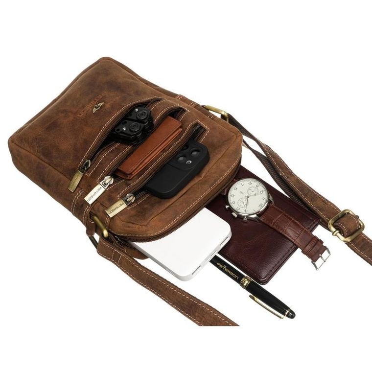 Torba listonoszka, brązowa, skórzana, Petereson