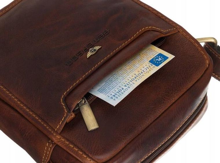 Torba listonoszka, brązowa, skórzana, Peterson