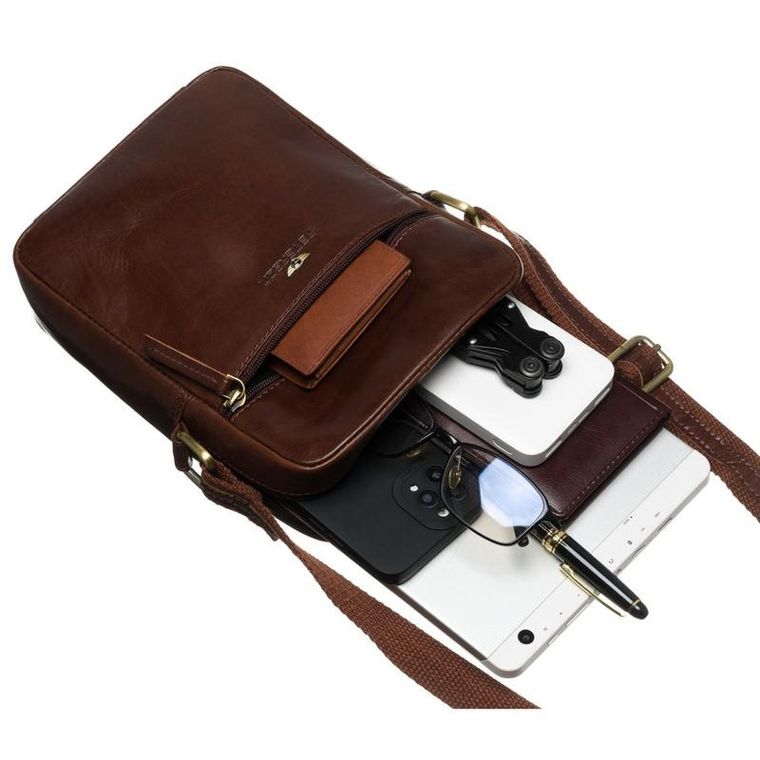 Torba listonoszka, brązowa, skórzana, Peterson