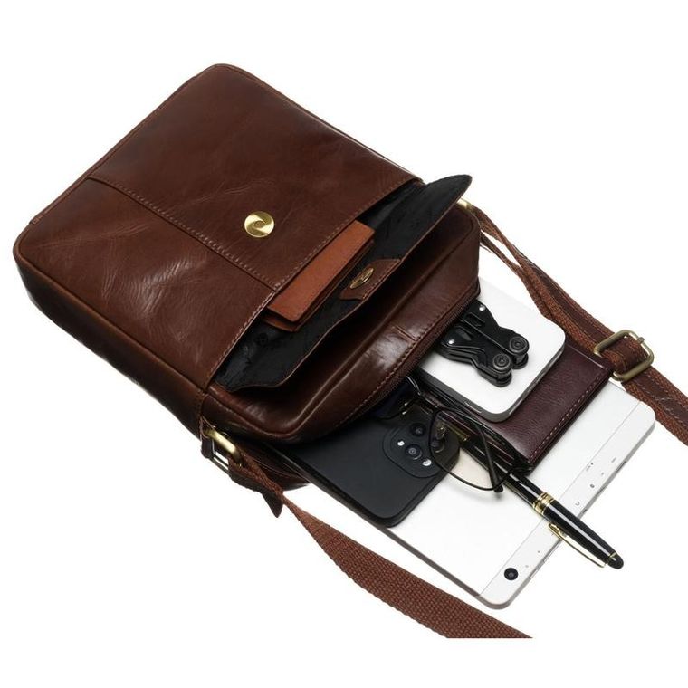 Torba listonoszka, brązowa, skórzana, Peterson