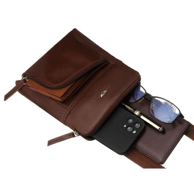 Torba listonoszka, brązowa, skórzana, Peterson