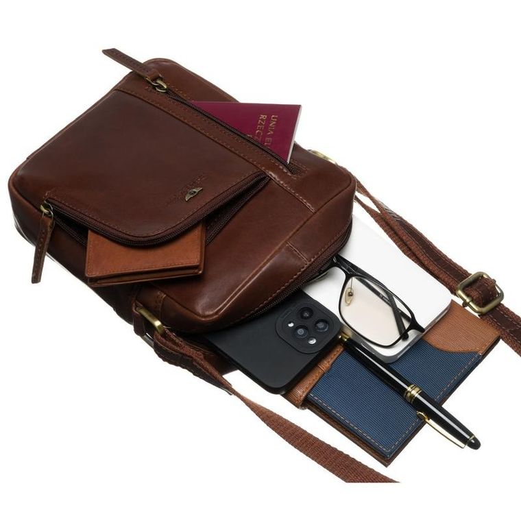 Torba listonoszka, brązowa, skórzana, Peterson