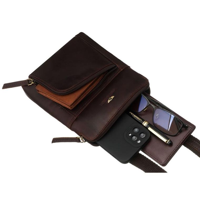 Torba listonoszka, brązowa, skórzana, Peterson