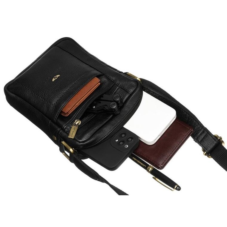 Torba listonoszka, czarna, skórzana, Petereson