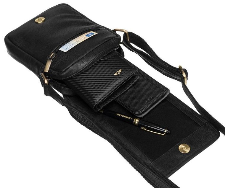Torba listonoszka, czarna, skórzana, Peterson