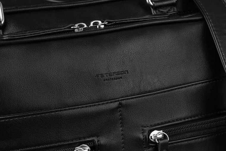 Torba na laptopa, czarna, skóra ekologiczna, 14", Peterson