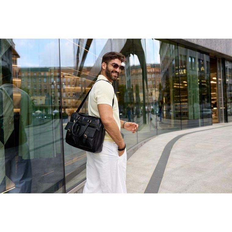 Torba na laptopa, czarna, skórzana, 13,3", Peterson