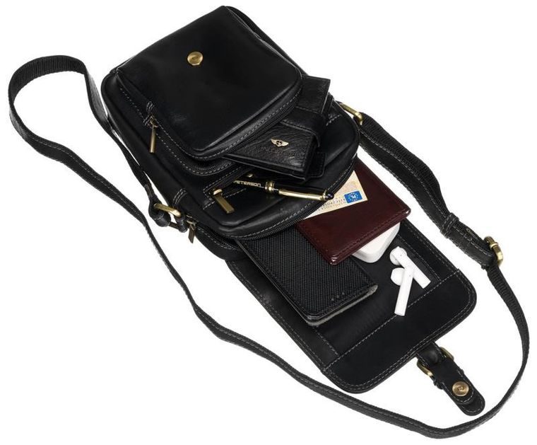 Torba na ramię, czarna, skórzana, Peterson