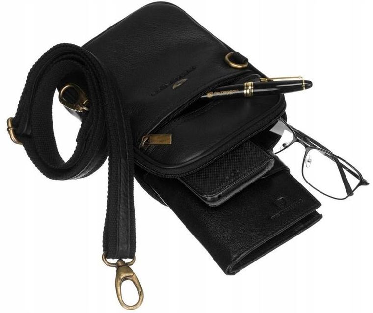 Torba na ramię, czarna, skórzana, Peterson