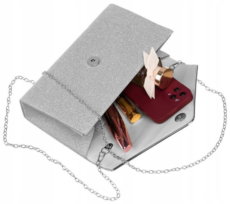 Torebka kopertówka, srebrna, Rovicky