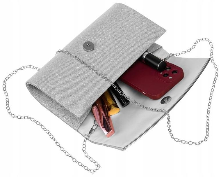 Torebka kopertówka, srebrna, Rovicky