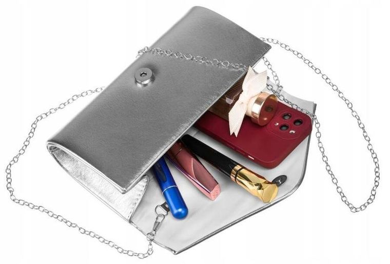 Torebka kopertówka, srebrna, skóra ekologiczna, Rovicky