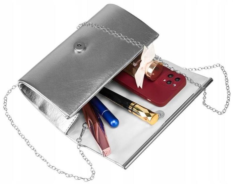 Torebka kopertówka, srebrna, skóra ekologiczna, Rovicky