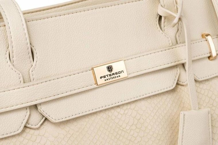 Torebka listonoszka, beżowa, skóra ekologiczna, Peterson