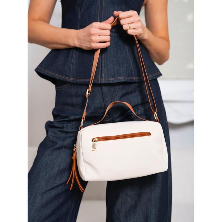 Torebka listonoszka, beżowa, skóra ekologiczna, Petreson